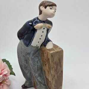 Vintage Hummelwerk Rex Valencia Spain Figurine Boy Cobalt Blue Leaning Porcelain